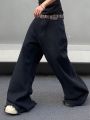 Men's Raw Hem Wide Leg Jeans Without Belt