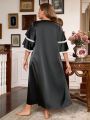 Plus Size Palace Style Simulated Silk & Lace Patchwork Nightgown