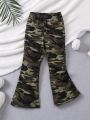 SHEIN Kids FANZEY Little Girls' Elastic Waist Camo Print Bell Bottom Pants