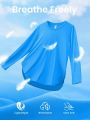 Women's Split Hem Sun Protection Long Sleeve T-shirt With Collar/blue