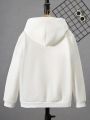 Teen Boys' Letter Pattern Hoodie With Kangaroo Pocket And Half Zip