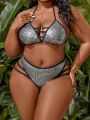 SHEIN Swim SXY Plus-Size Metallic Hollow Out One-Piece Swimsuit Set