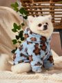 PETSIN Blue Rabbit Fur Floral Print Plush Warm Jacket