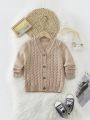 SHEIN Kids EVRYDAY Little Boys' Twisted Knit Button-front Cardigan