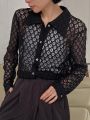 FRIFUL 1pc Transparent Lace Long Sleeve Shirt