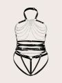 Plus Size Chain Belt Sexy Bodysuit With Leather Strap