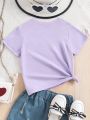 SHEIN Young Girl 1pc Cute Slogan Print Short Sleeve T-Shirt