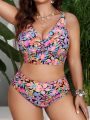 SHEIN Swim Vcay Plus Size Women'S Floral Printed Swimsuit Set