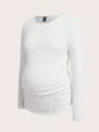 SHEIN Solid Color Maternity Long Sleeve T-shirt With Pleats