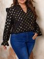 SHEIN Frenchy Plus Size Women's Shirt With Gold Foil Polka Dot Print And Ruffle Hemline