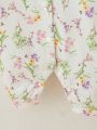 4pcs/set Baby Girls' Floral Printed Romper Jumpsuit Set