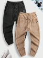 SHEIN Men 2pcs Letter Patched Drawstring Waist Teddy Pants