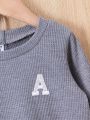 Baby Boy Letter Embroidery Sweatshirt & Contrast Side Seam Sweatpants