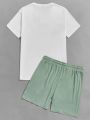 SHEIN Men Letter Graphic Tee And Shorts Lounge Set