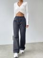 Drawstring Waist Flare Leg Low-rise Cargo Pants