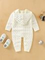 Baby Girls' Hooded Jumpsuit With Button-Front Upward Knitted Cardigan & Long Sleeve Pants