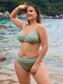 SHEIN Swim Basics Plus Size Women'S Solid Color Swimsuit Set