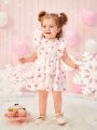 Baby Girls' Flower Printed Dress With Lace Trim