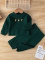SHEIN Infant Girls' 3d Flower Decorated Sweater And Knitted Pants Set