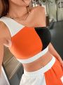 SHEIN Coolane Color Block Women's Two Piece Set With Patchwork