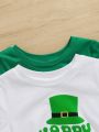 SHEIN 2pcs Baby Boy's Lucky Clover & Letter Pattern Short Sleeve Top Set