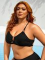 SHEIN Swim BAE Plus Size Crossed Hollow Out Halter Cami Bikini Top