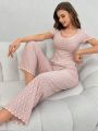 Women's Lettuce Trim Net Knit Sleepwear Set