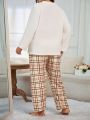 Bear Style Plush Sweater And Plaid Pants Set