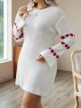 SHEIN Privé Plus Heart Pattern Drop Shoulder Sweater Dress