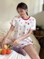 DAZY Women's Cute & Sweet Strawberry Patterned Home Wear Set