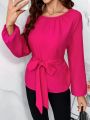 SHEIN Clasi Valentine's Day Women Solid Color Belted Shirt