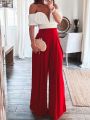 Plus Size Solid Color Pleated Wide Leg Pants