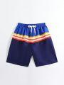 Teen Boy Striped Pattern Swimming Trunks