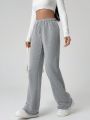 Fleece-lined Drawstring Straight-leg Pants, Keep Warm