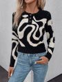 SHEIN Privé Graphic Pattern Polo Neck Sweater