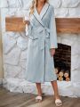 Ladies' Color Block Shawl Lapel Flared Sleeve Robe With Belted Waist