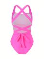 SHEIN Swim BAE Women's Rose Pink Elegant And Sexy One-piece Swimsuit