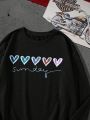 Plus Heart & Letter Graphic Thermal Lined Sweatshirt