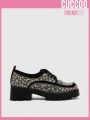 Cuccoo Party Collection Women Faux Suede Rhinestone Decor Lace-up Front Wedge Shoes, Glamorous Outdoor Platform Oxford Shoes