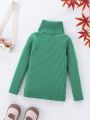 SHEIN Kids EVRYDAY Little Girls' Solid Color Ribbed Turtleneck Knitted Sweater