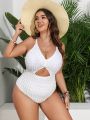 SHEIN Swim Basics Plus Size Women'S Hollow Out One Piece Textured Swimsuit