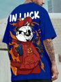 Extended Sizes Men Plus Cartoon & Letter Graphic Drop Shoulder Tee