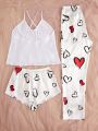 Ladies Camisole Love Shorts Trousers Pajama Set