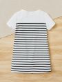 SHEIN Kids EVRYDAY Toddler Girls Striped Button Detail Tee Dress