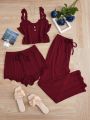 Women'S Solid Color Lace Patchwork Pajama Set