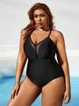 SHEIN Swim BAE Plus Size Women's Mesh Splice Cross Back One Piece Swimsuit