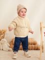 Cozy Cub Baby Boy Letter Embroidery Raglan Sleeve Half Zip Teddy Sweatshirt