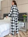 Plaid Patched Pocket PJ Set