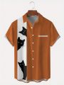 Men's Plus Size Cat Printed Short Sleeve Shirt