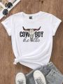 SHEIN LUNE Cattle & Letter Graphic Tee